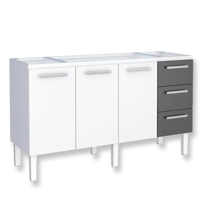 Gabinete Cozimax Aço Venus Preto/Branco p/ Pia 1,60Mt